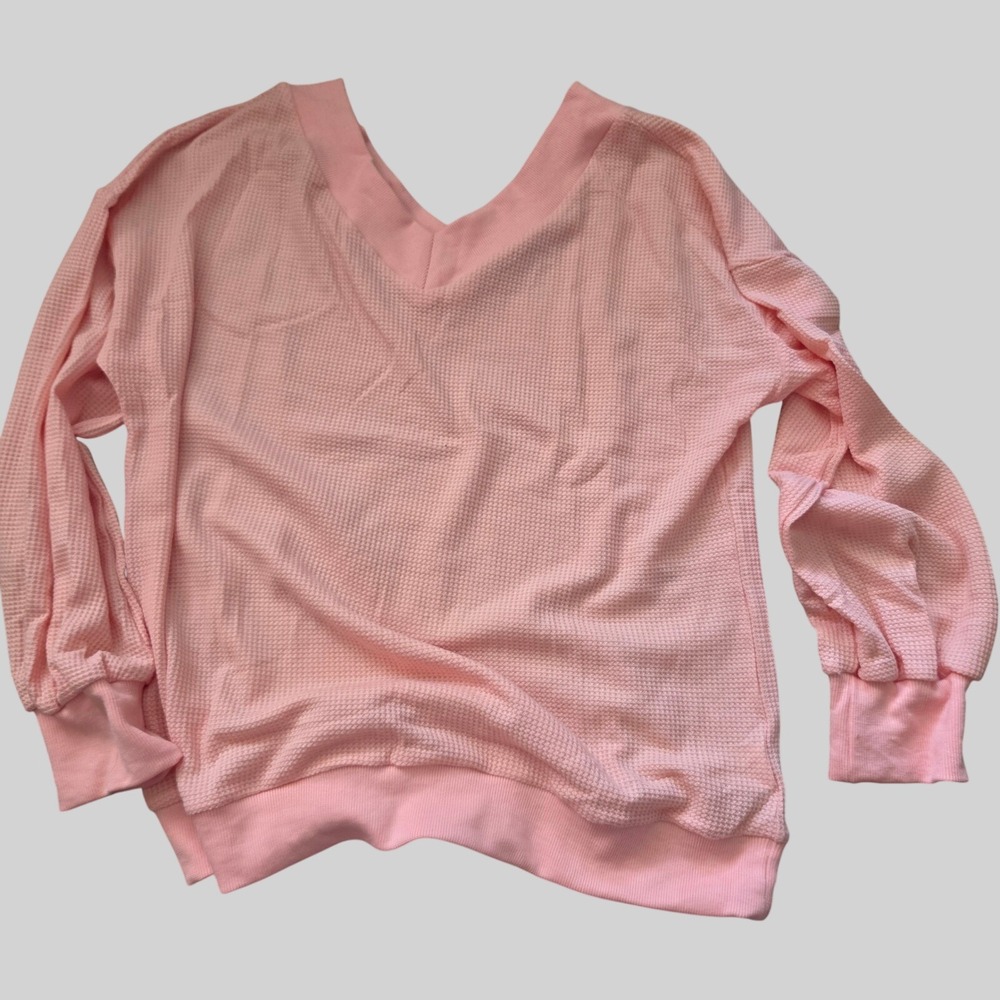 Unbranded Peach Pink Waffle Knit V-Neck Pullover Top Large